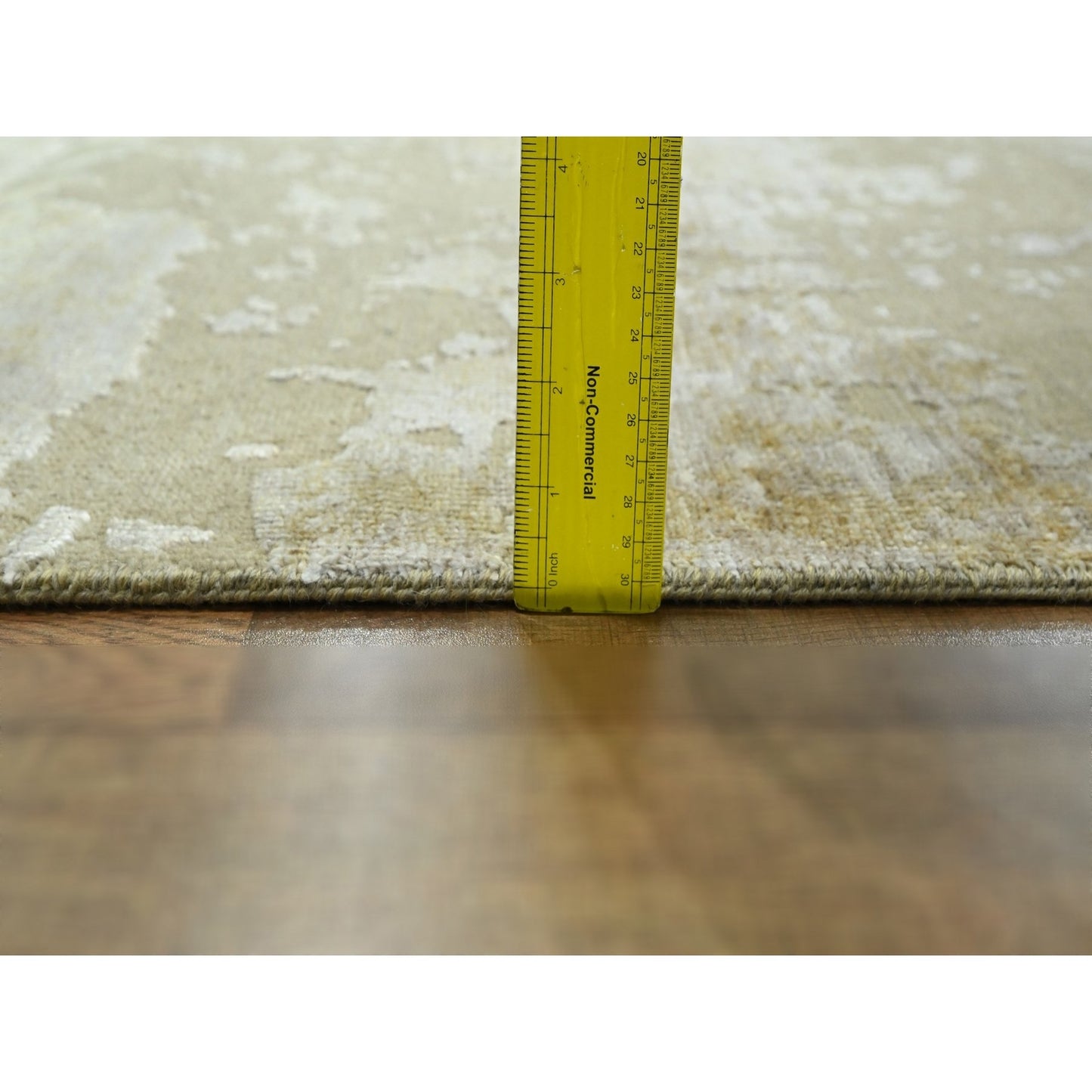 2'6"X19' Ivory Abstract Design Wool And Silk Hand Knotted Xl Runner Rug