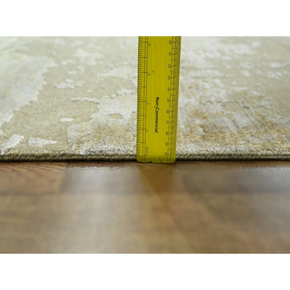 2'6"X19' Ivory Abstract Design Wool And Silk Hand Knotted Xl Runner Rug