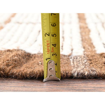 2'9"X9'5" Ivory Hand Knotted Rug Moroccan Weave Grid Design Wool Runner