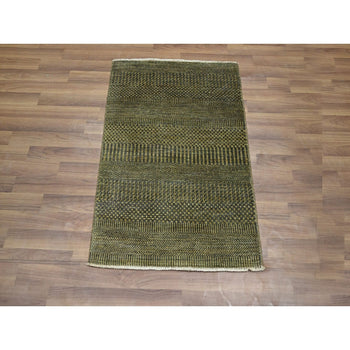 2'X3' Golden Brown Modern Grass Design Hand Knotted Wool And Silk Mat Rug
