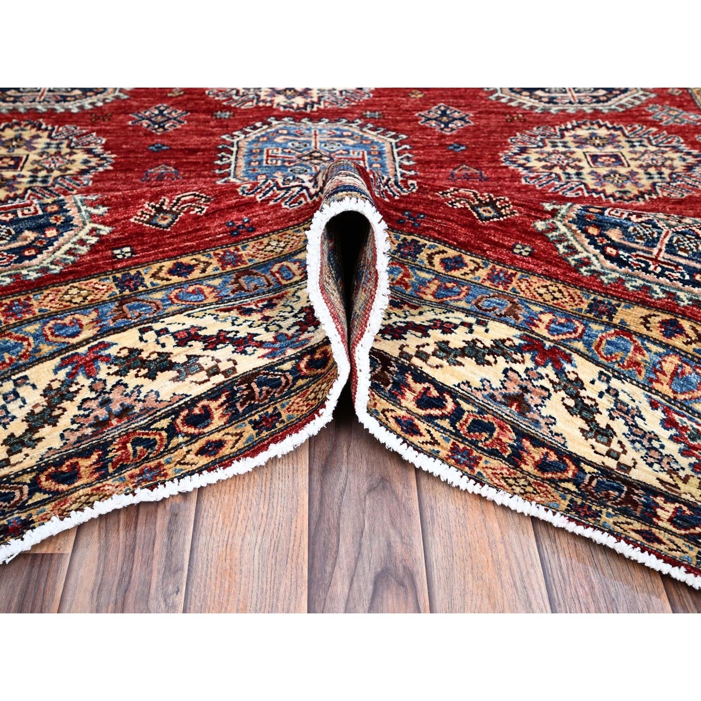 6'1"X8'10" Toreador Red Afghan Hand Knotted Super Kazak Wool Oriental Rug