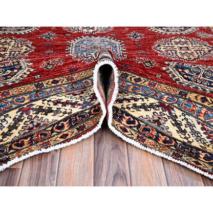 6'1"X8'10" Toreador Red Afghan Hand Knotted Super Kazak Wool Oriental Rug