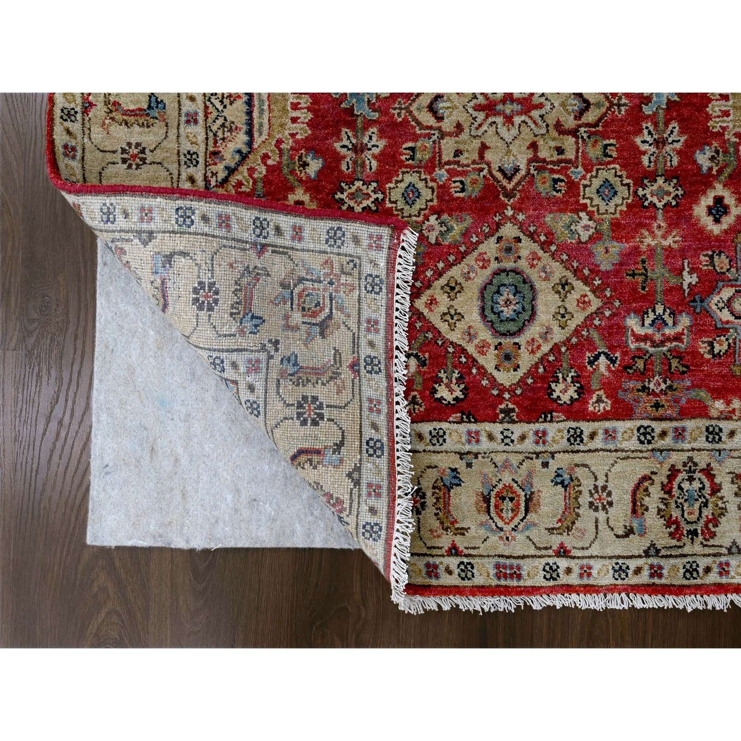 4'1"X9'10" Red Devil Hand Knotted Karajeh Design Wide Runner Oriental Rug
