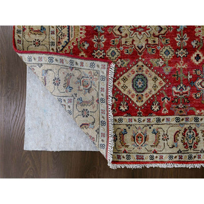 4'1"X9'10" Red Devil Hand Knotted Karajeh Design Wide Runner Oriental Rug