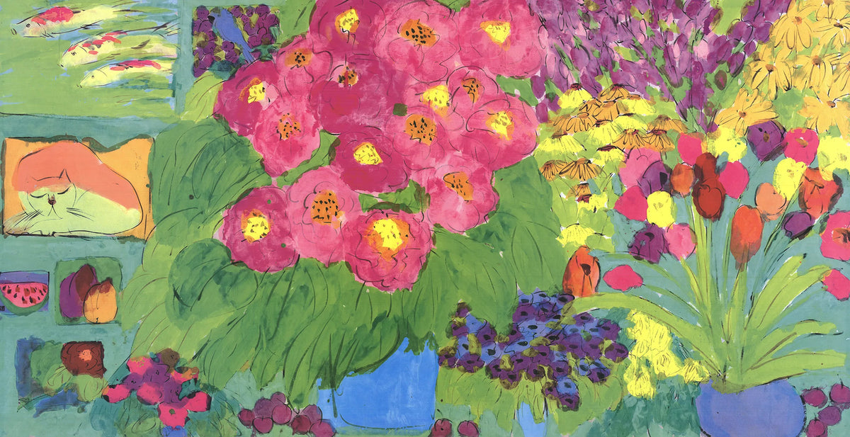 WALASSE TING Still-Life with Pink Cat 37.75" x 54.5" Offset Lithograph 1993 Cont