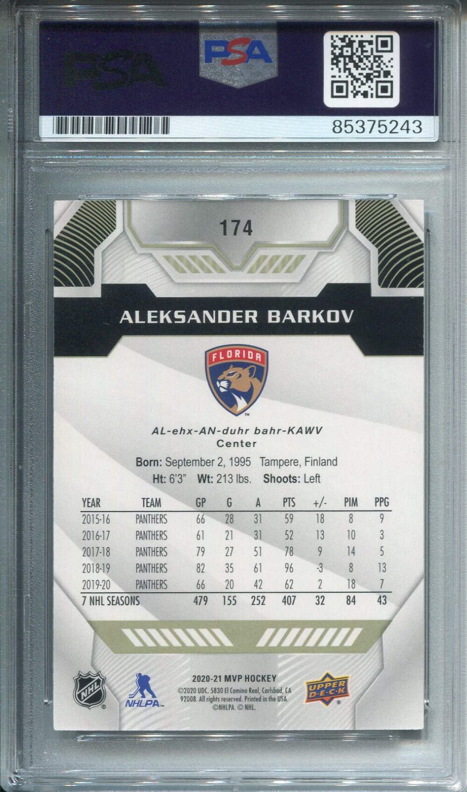 Aleksander Barkov Autographed Upper Deck Card Psa Auto Grade 10