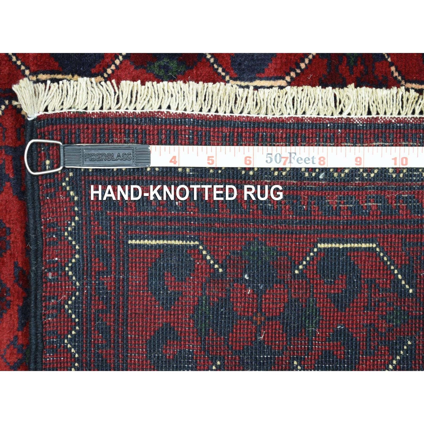 2'8"X12'9" Red Afghan Khamyab Wool Tribal Design Hand Knotted Runner Rug
