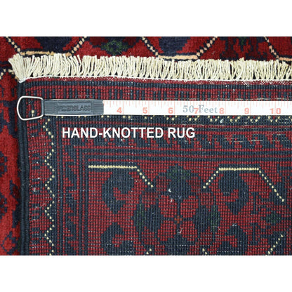 2'8"X12'9" Red Afghan Khamyab Wool Tribal Design Hand Knotted Runner Rug