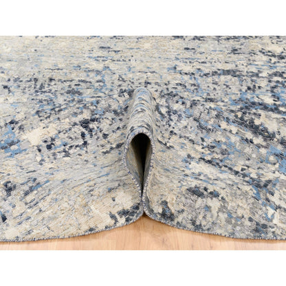 10'X10' Wool-Silk Blue Abstract Mosaic Design Hand Knotted Rug Square