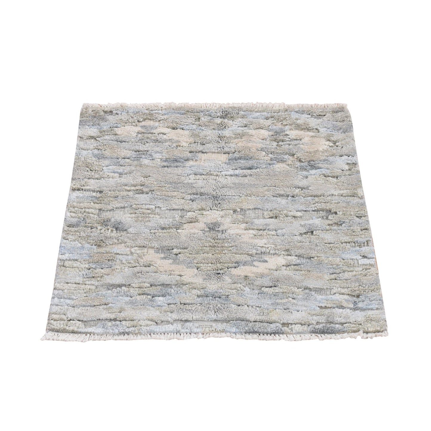 2'X2' Green Pastel Collection Wool And Silk Hand Knotted Sample Rug