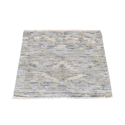 2'X2' Green Pastel Collection Wool And Silk Hand Knotted Sample Rug
