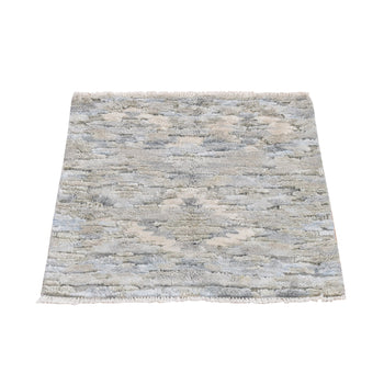 2'X2' Green Pastel Collection Wool And Silk Hand Knotted Sample Rug