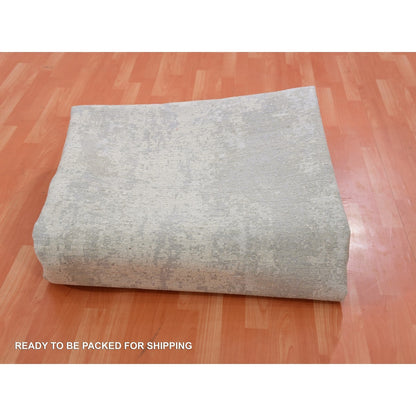12'X12' Nimbus Gray Modern Abstract Hand Knotted Wool And Silk Round Rug