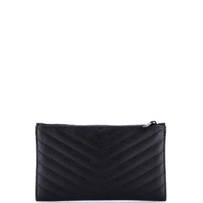 Saint Laurent Classic Monogram Zip Bill Pouch Matelasse Chevron Leather Medium