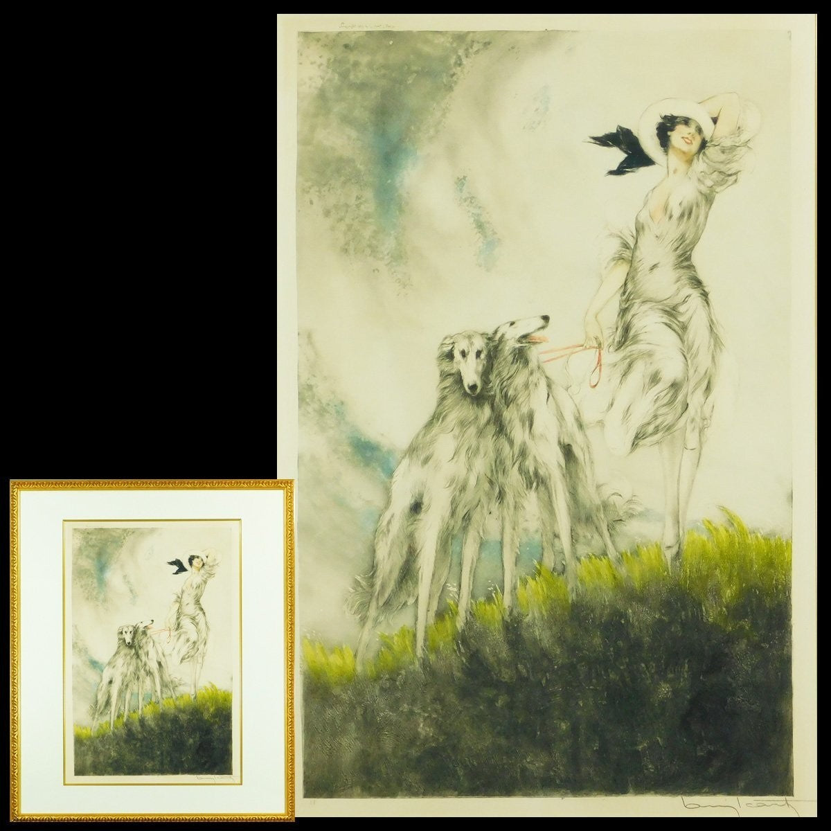 Hand signed embossed seal framed joy life of louis icart etching aquatint 1929