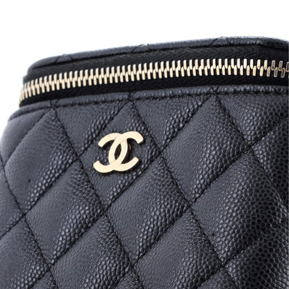 Chanel Vertical Classic Vanity Case With Chain Quilted Caviar Mini
