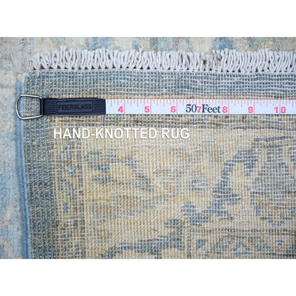 2'5"X18'10" Columbia Blue Wool Hand Knotted Finer Peshawar Oriental Rug