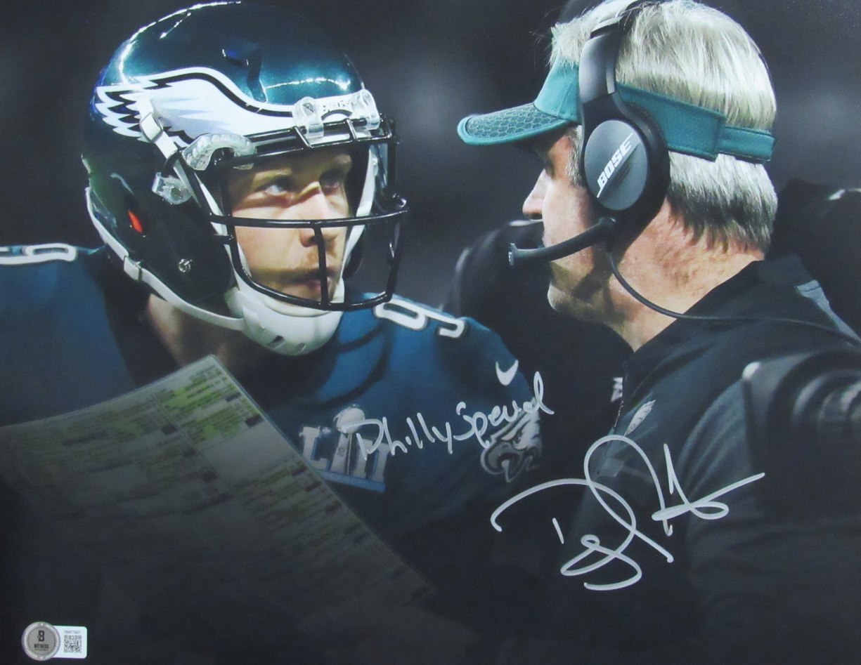 Doug Pederson Signed Philly Special Inscr Sb Lii Eagles 11X14 Photo Beckett 7349