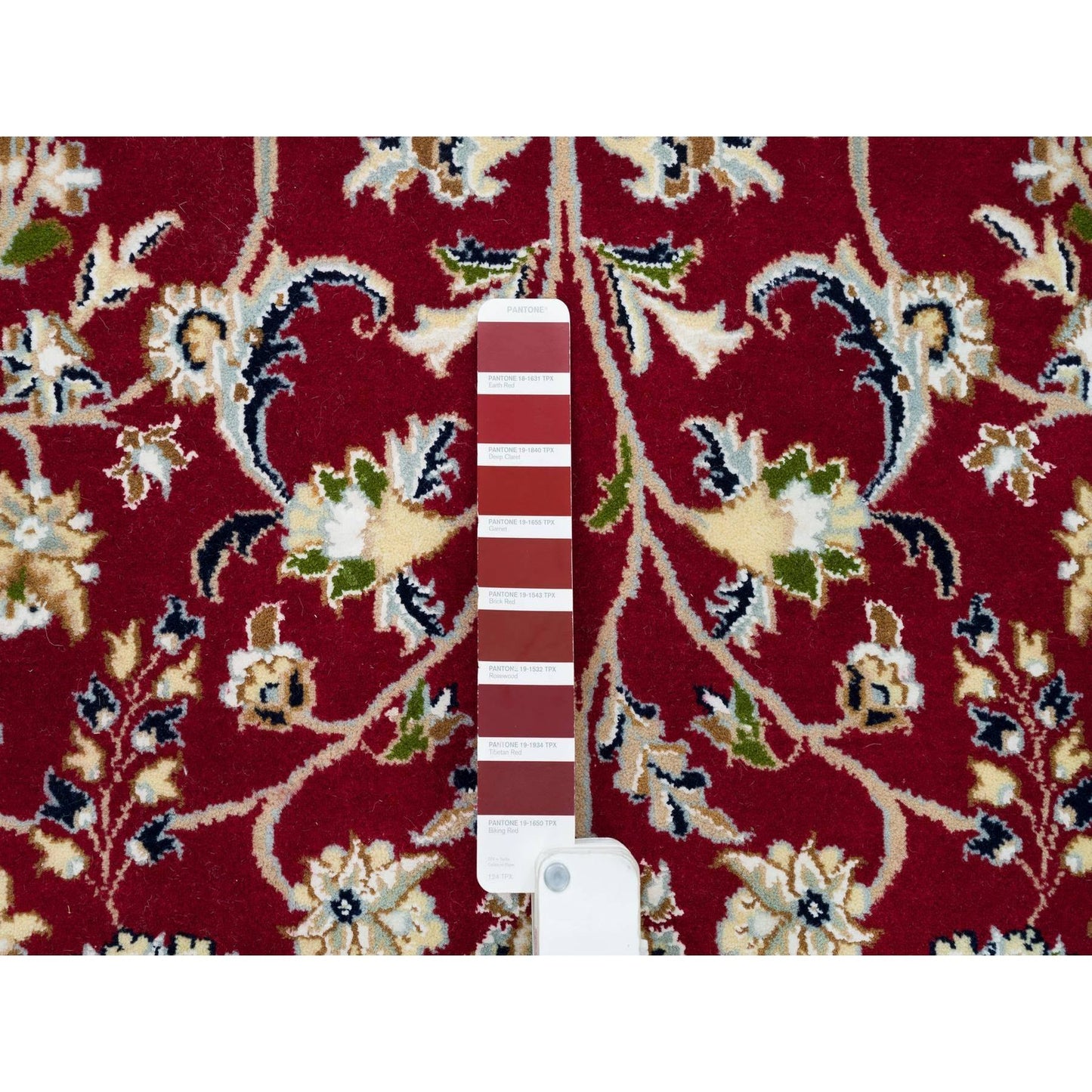 6'X6' Red 250 Kpsi Organic Wool Hand Knotted Nain Design Round Rug