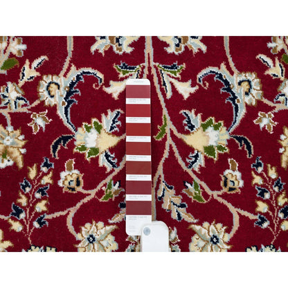 6'X6' Red 250 Kpsi Organic Wool Hand Knotted Nain Design Round Rug