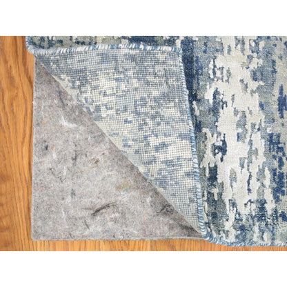 2'7"X12'2" Hand Knotted Abstract Design Wool And Real Silk Runner Rug