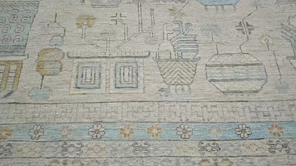 Handspun Wool Oushak Oriental Rug 9X12 Ft Muted