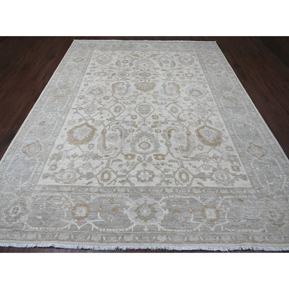 9'X11' White Heris All Over Design Hand Knotted Aryana Grade All Wool Rug