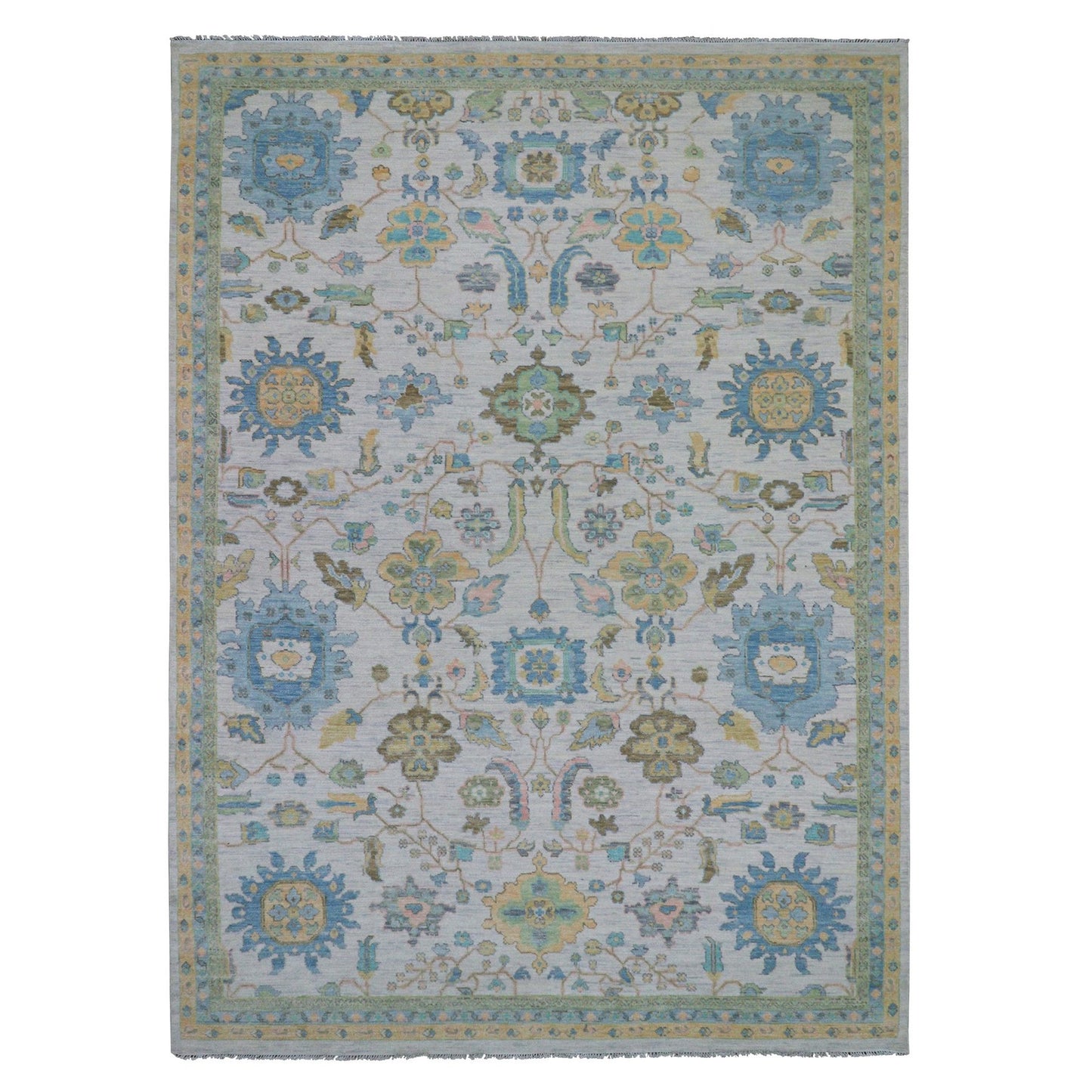 10'1"X14' Daisy Ivory Hand Knotted Oushak Weave And Design Pure Wool Rug