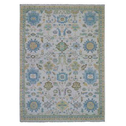 10'1"X14' Daisy Ivory Hand Knotted Oushak Weave And Design Pure Wool Rug
