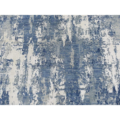 8'1"X8'1" Blue Abstract Design Wool And Pure Silk Hand Knotted Round Rug