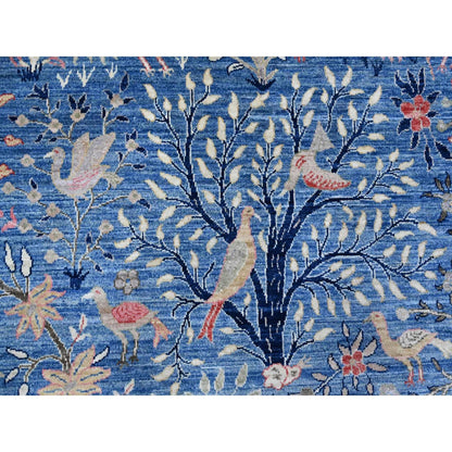9'X11'10" Blue Wool Tree Of Life Peshawar Hand Knotted Oriental Rug