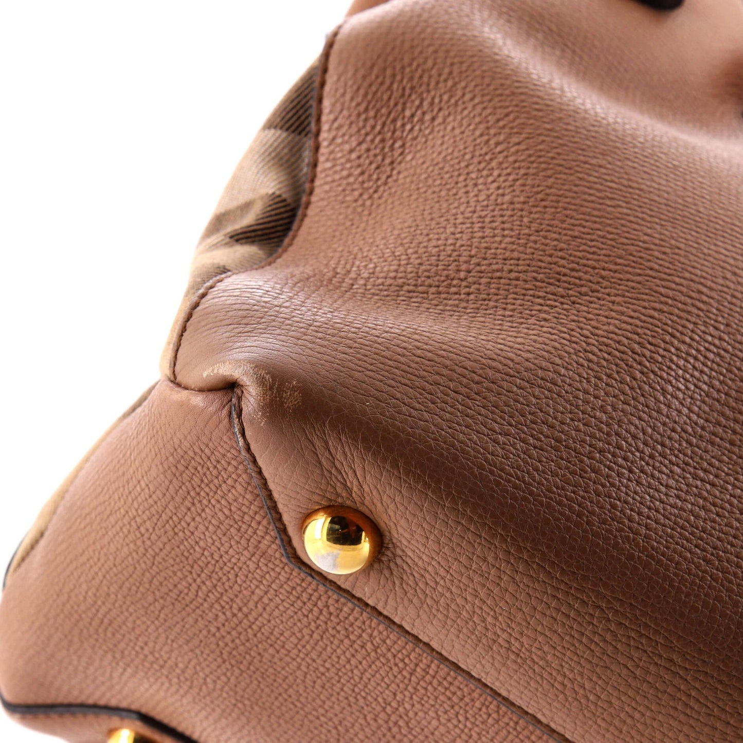 Burberry Banner Tote Leather And House Check Canvas Medium