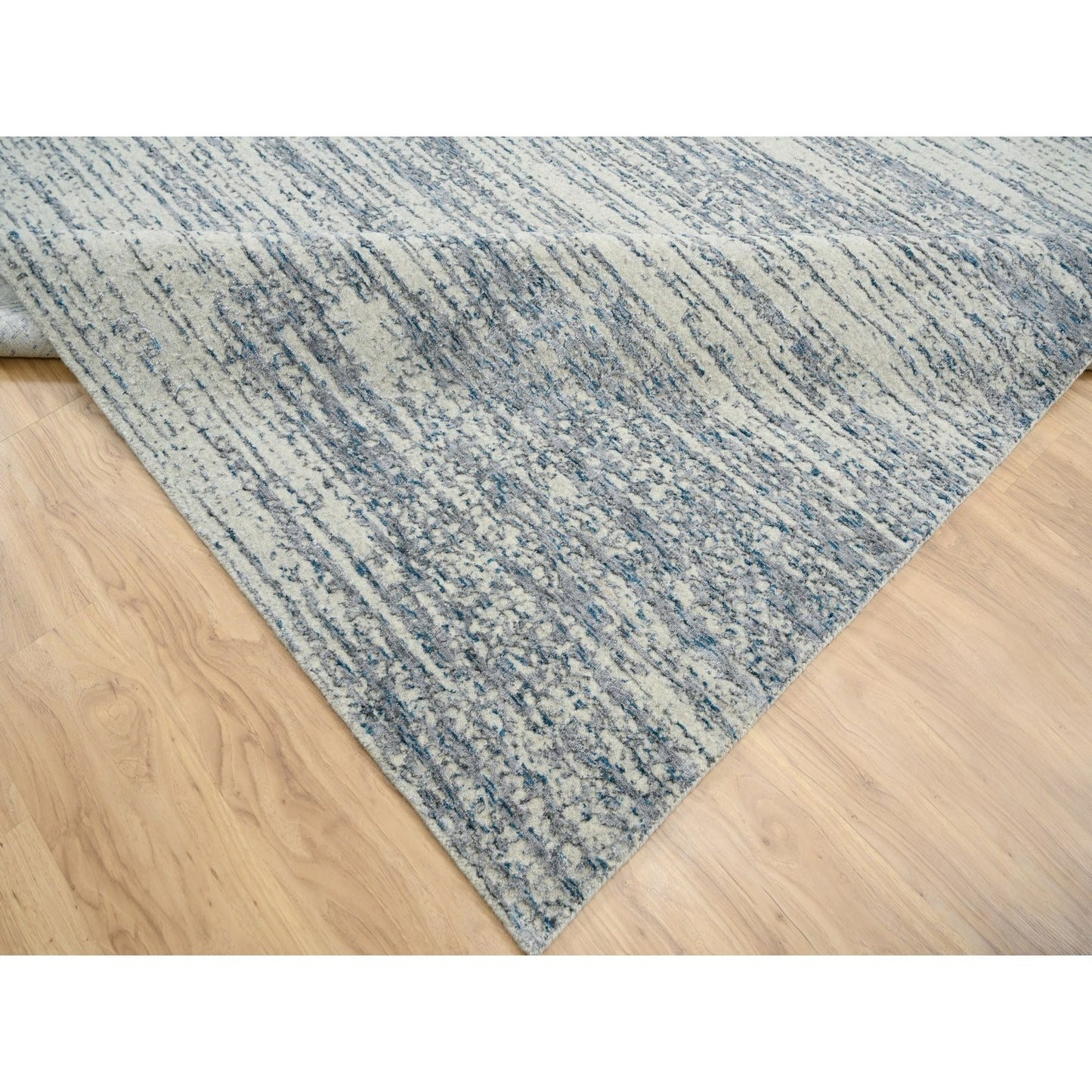 12'X18' Light Gray Fine Jacquard Wool And Silk Hand Loomed Oversized Rug