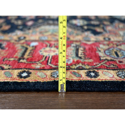 6'X9' Retro Black Hand Knotted Karjihooz Design Natural Wool Oriental Rug