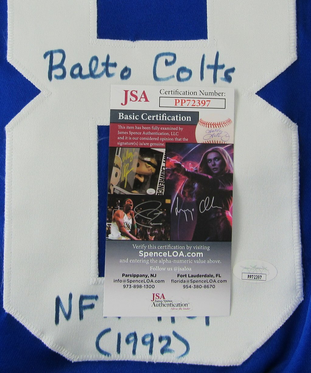 John Mackey Hof Signed/Inscr Baltimore Colts Blue Football Jersey Jsa 161110