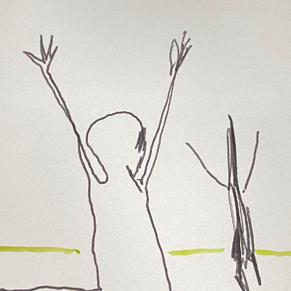 Mark Kostabi 1984 Original Painting Drawing Black Ink On Paper Signed Coa
