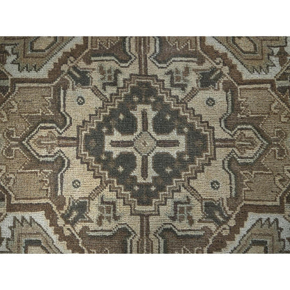 6'7"X9'3" Khaki Brown Vintage Zoroastrian Heris Hand Knotted Pure Wool Rug