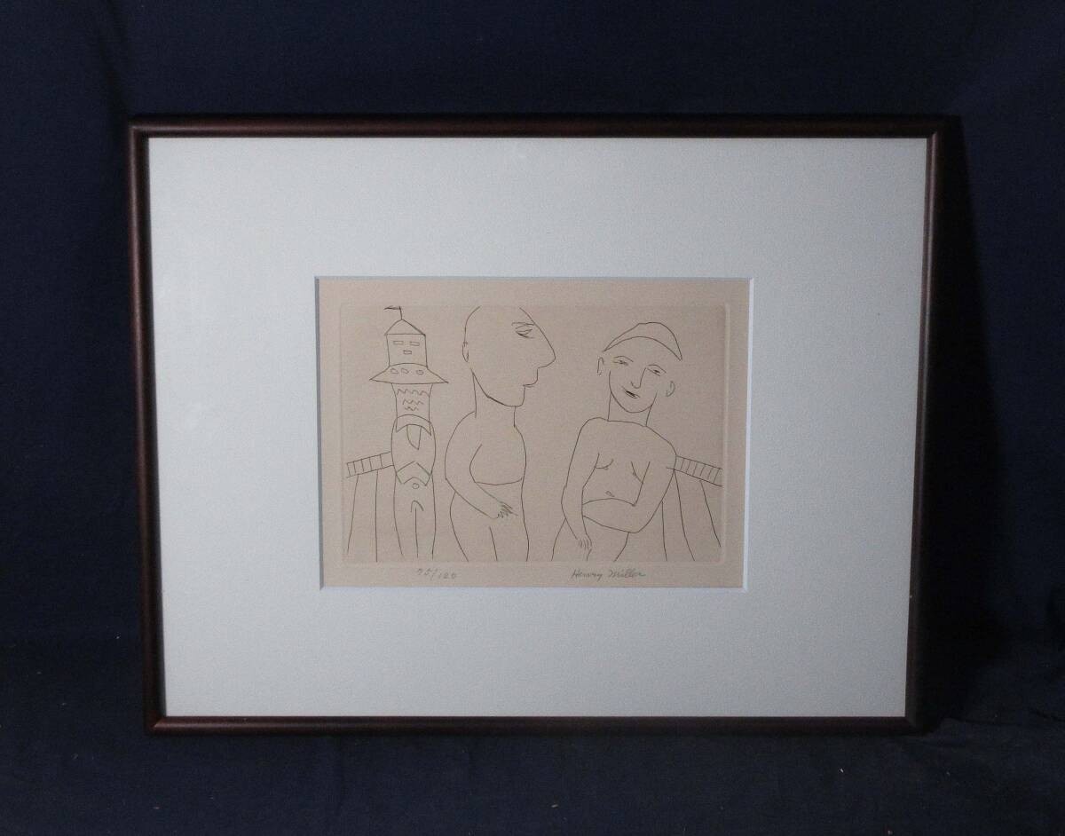 Henry Miller Etching Figure Signed ED 75/ 120 Framed Collectible Print