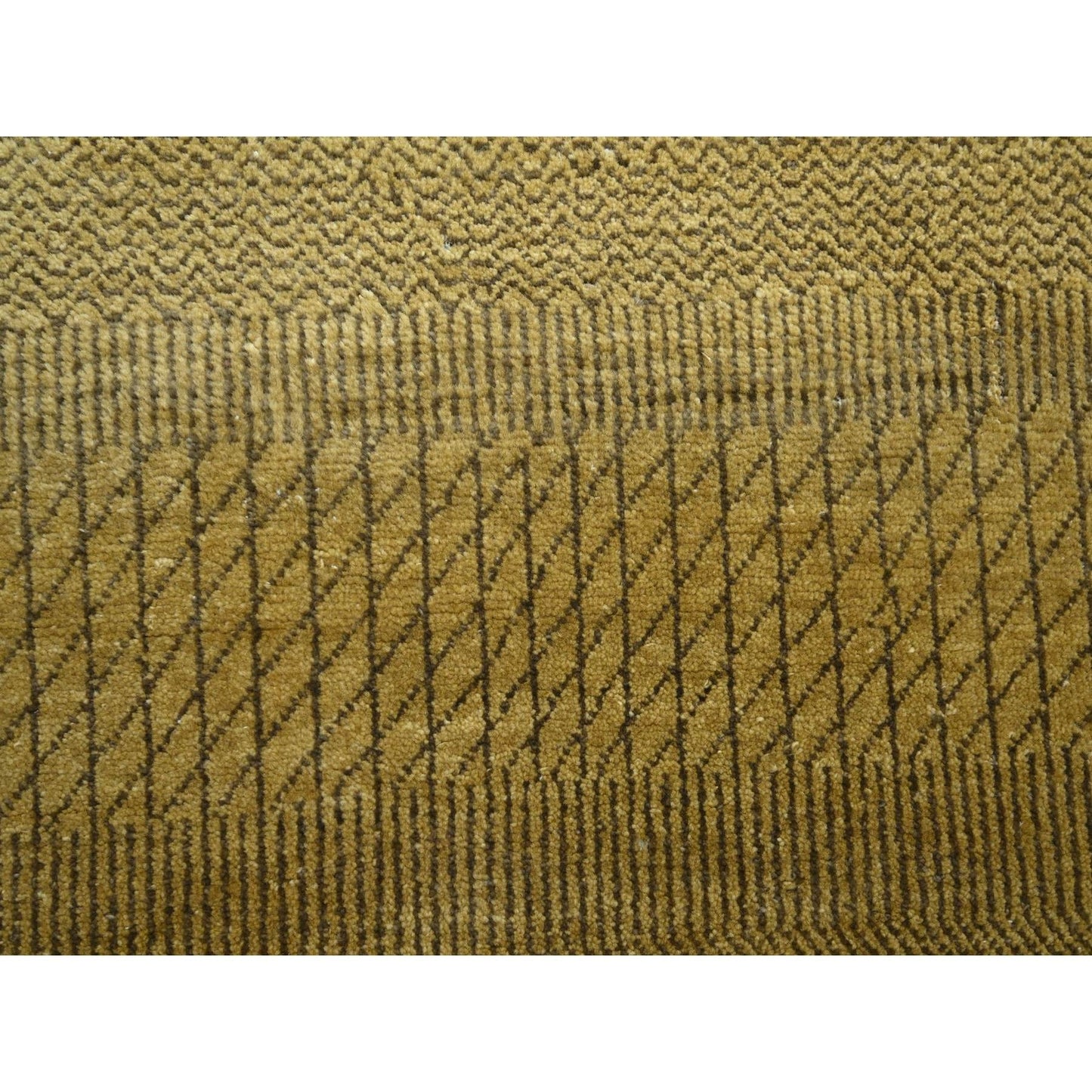 6'1"X9'6" Peanut Brown Modern Grass Design Hand Knotted Wool And Silk Rug