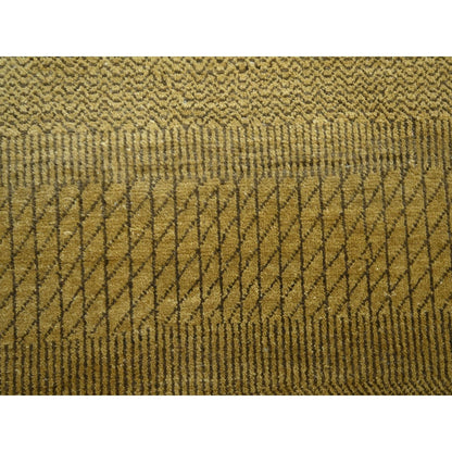 6'1"X9'6" Peanut Brown Modern Grass Design Hand Knotted Wool And Silk Rug