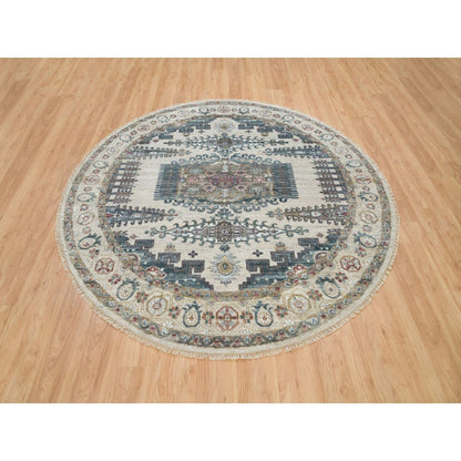 8'X8' Alabaster Ivory Wool Reimagined Viss Design Hand Knotted Round Rug