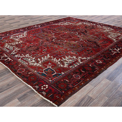 8'9"X10'4" Ruby Red Vintage Zoroastrian Heris 100% Wool Hand Knotted Rug