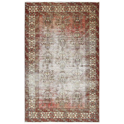 3'9"X6' Brown Worn Wool Hand Knotted Vintage Farsian Sheeraz Rug