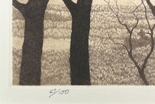 Setting Sun Etching 1987 Authentic Framed Ryohei Tanaka Signed Art 47/ 100