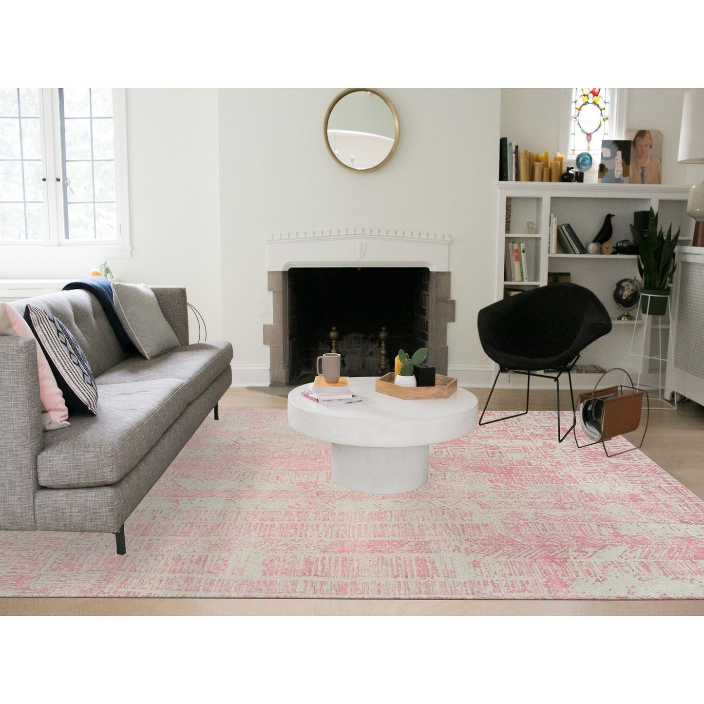 10'X14' Rose Pink Wool And Art Silk Jacquard Hand Loomed Rug