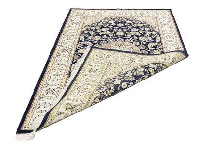 Indo Nain Oriental Rug Handmade Wool Carpet Blue