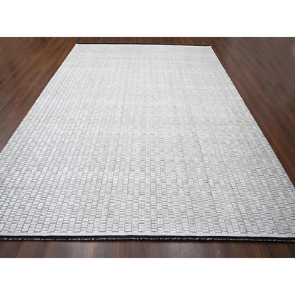 12'4"X15' Ivory Modern Design Wool & Silk Hand Loomed Oversized Rug