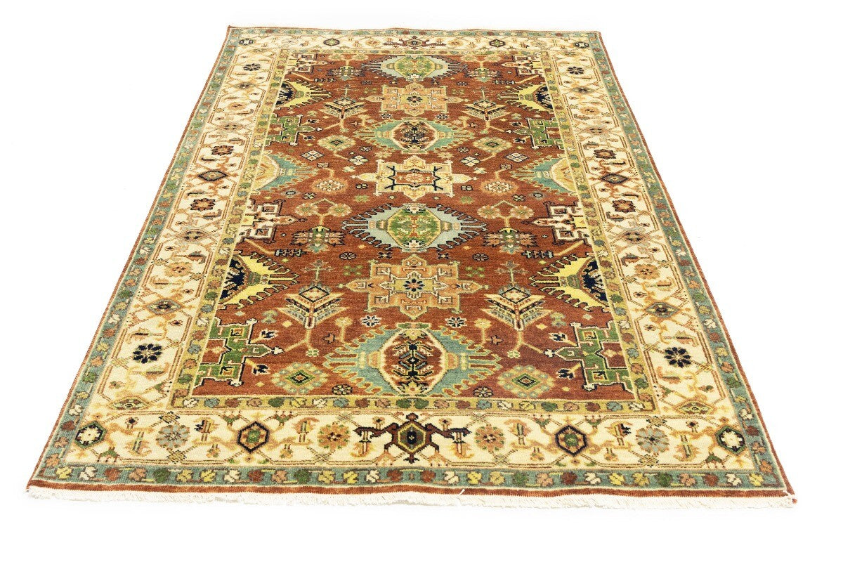 5X8 Ft Hand-Knotted Indo-Karajeh Tribal Geometric