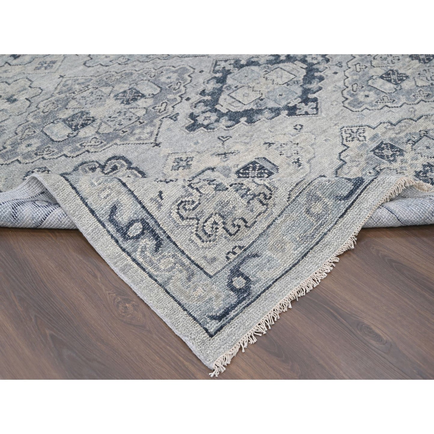 12'X17'9" Gray Hand Knotted Anatolian Design Organic Wool Oversized Rug