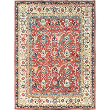 9'X12' Soft Red Pure Wool Hand Knotted Afghan Peshawar Garus Design Rug